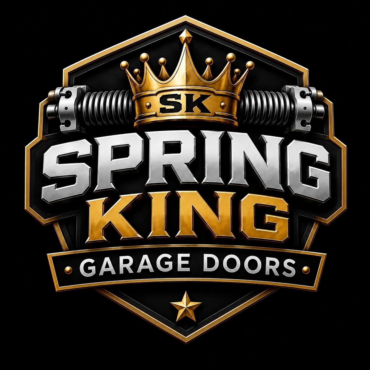 Spring King Garage Doors logo — gold crown and torsion spring emblem
